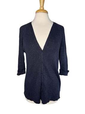 EILEEN FISHER Linen Cotton Elbow Sleeve Cardigan Nautical Blue Sz Small #S3LF-1